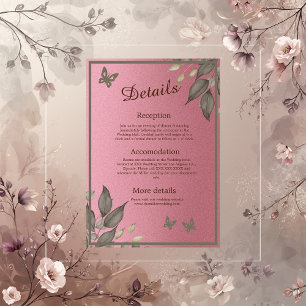 Cartão De Informações Casamento de folhagem glitter rosa chic