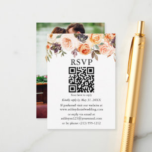 Cartão De Informações Casamento de Foto Floral de Watercolor Autumn QR R