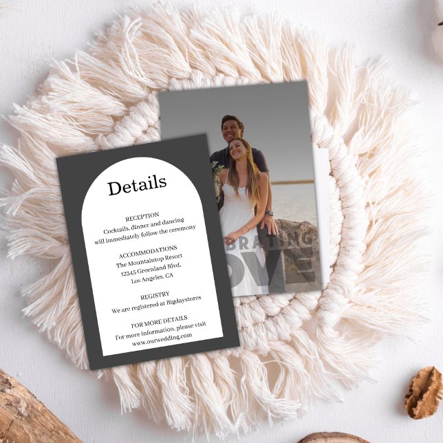 Cartão De Informações Casamento De Fotos Brancas E Negras Modernas Elega (Criador carregado)