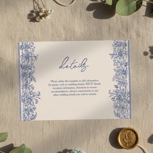 Cartão De Informações Casamento de fronteira floral azul (Criador carregado)