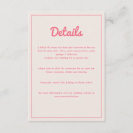 Cartão De Informações Casamento de Fúchsia Retro Vibes, Rosa Quente Mode