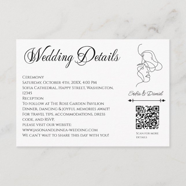 Cartão De Informações Casamento de ilustração de Casal de Arte de Linha  (Frente)
