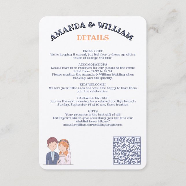 Cartão De Informações Casamento de Ilustração Simples e De Cartoon-Iike (Frente)