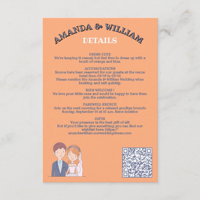 Cartão De Informações Casamento de Ilustração Simples e De Cartoon-Iike (Frente)