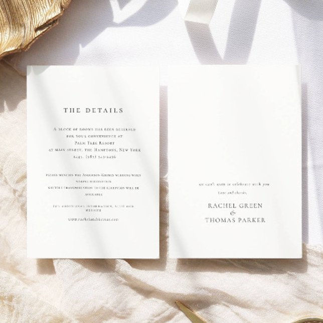 Cartão De Informações Casamento de Informações Brancas Negras Elegante (Criador carregado)