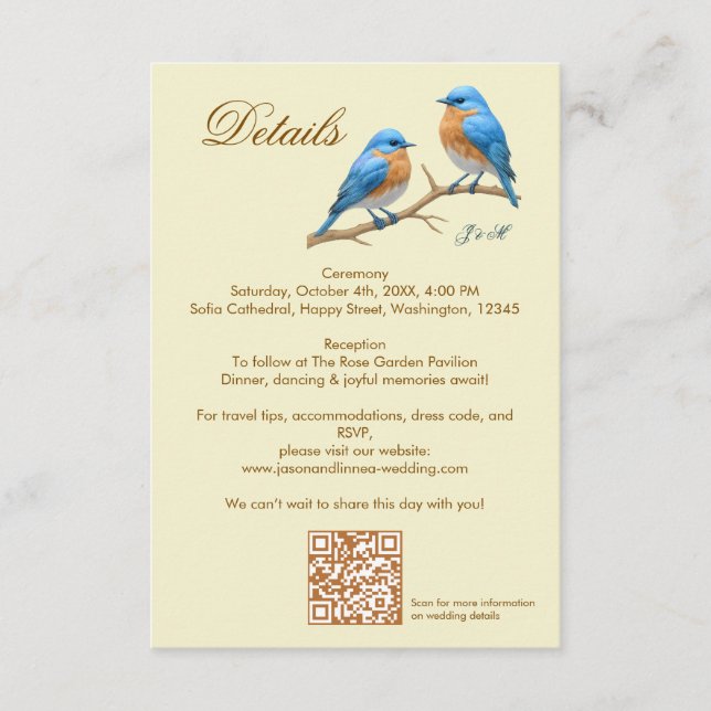 Cartão De Informações Casamento de Ivory Pastel Lovebird Romântico Blueb (Frente)