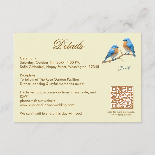 Cartão De Informações Casamento de Ivory Pastel Lovebird Romântico Blueb (Frente)