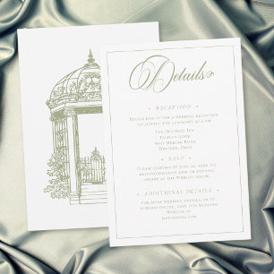 Cartão De Informações Casamento de Jardim com Brasão Verde Elegante Vint