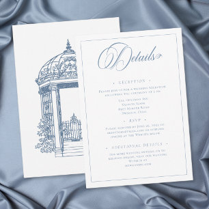 Cartão De Informações Casamento de Jardim com Crista Azul Elegante Vinta