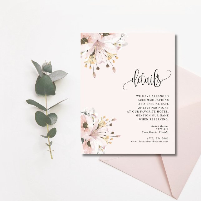 Cartão De Informações Casamento de Jardim Floral Rosa Elegante (Elegant Pink Floral Garden Wedding Enclosure Card)