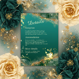 Cartão De Informações Casamento de joias de ouro verde-esmeralda