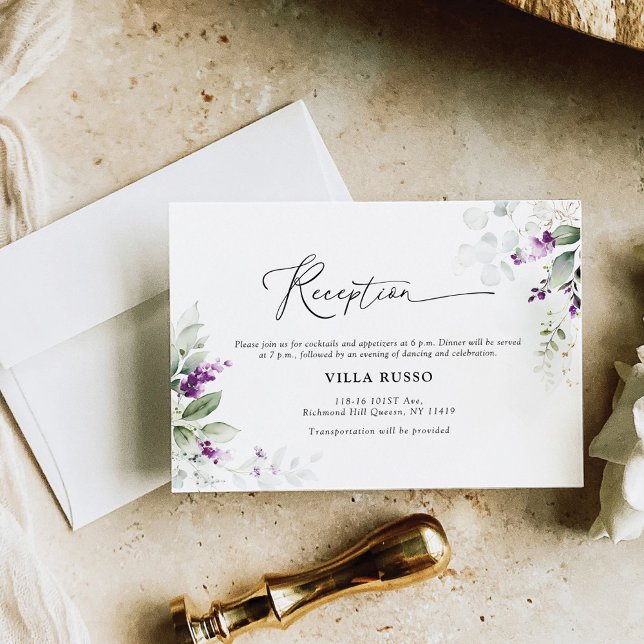 Cartão De Informações Casamento de Lavandas de verde roxo (Criador carregado)