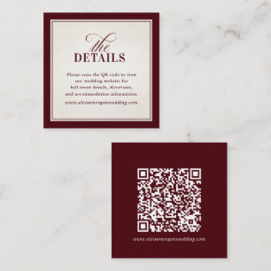 Cartão De Informações Casamento de Luxo Burgundy Formal Antigo Moderno