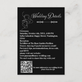 Cartão De Informações Casamento de Luxo Preto e Branco Elegância Artísti