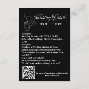 Cartão De Informações Casamento de Luxo Preto e Branco Elegância Artísti