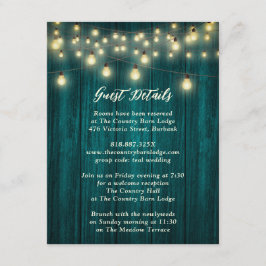 Cartão De Informações Casamento de Luzes de Corda de Madeira Teal Rustic