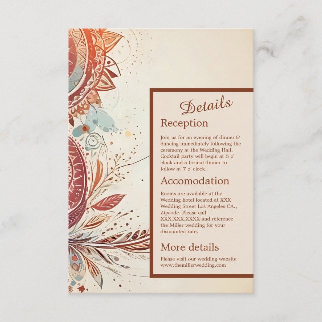 Cartão De Informações casamento de macrame bege (Frente)