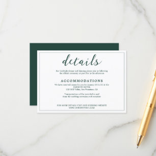 Cartão De Informações Casamento de Manuscrito Verde Elegante White Emera