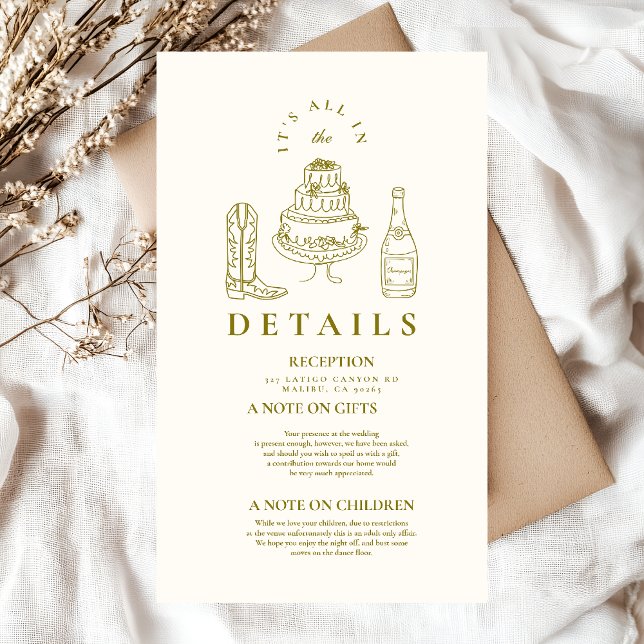 Cartão De Informações Casamento de Mão Desenhada Funky Western Doodle (Criador carregado)