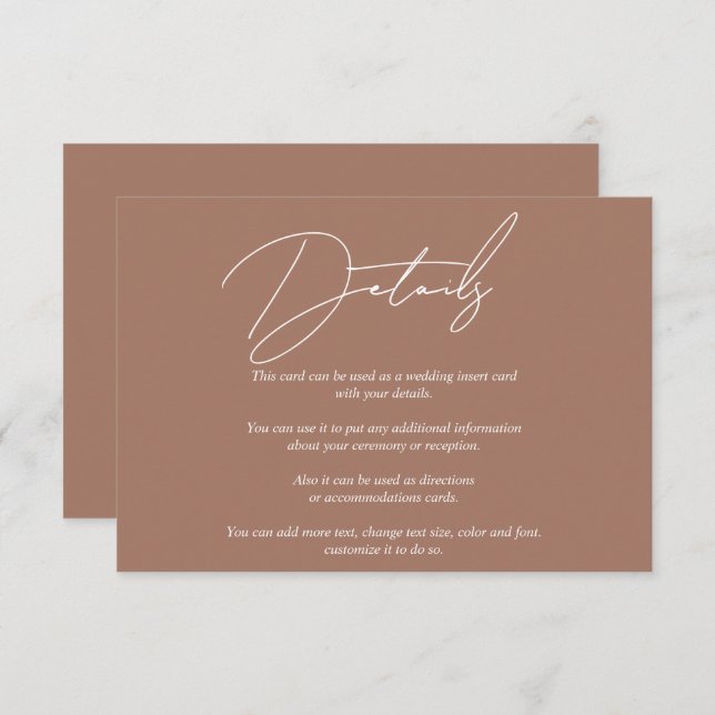 Cartão De Informações Casamento de mocha QR com caligrafia branca modern (Frente/Verso)