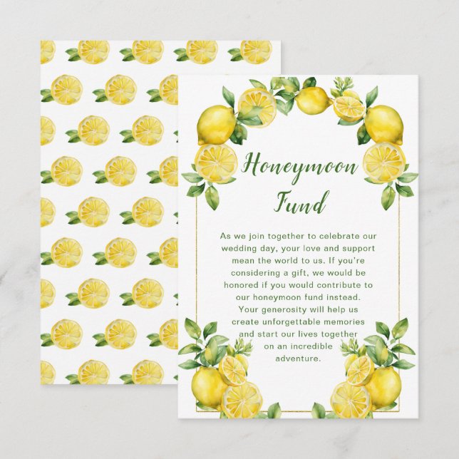 Cartão De Informações Casamento de Moldura de Lemon Greenery (Frente/Verso)