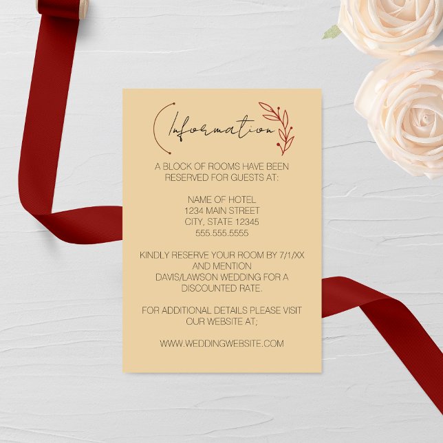 Cartão De Informações Casamento de Monograma de Folha Chic Moderno (Criador carregado)