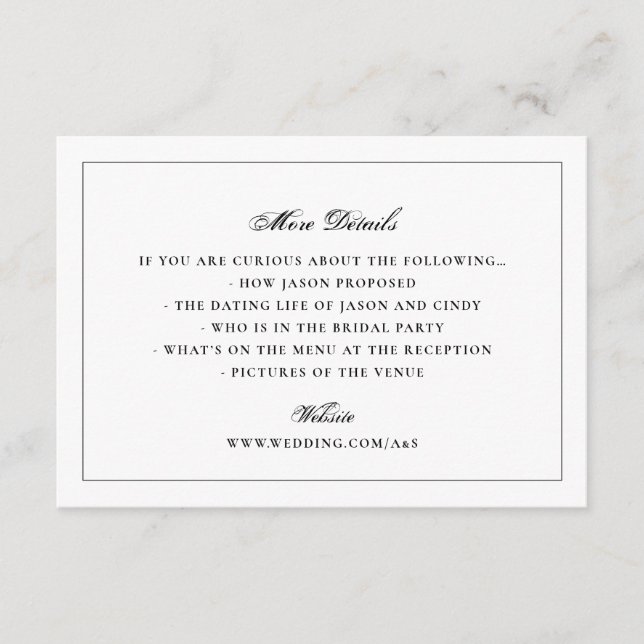 Cartão De Informações Casamento de Monograma Elegante com Moldura Branca (Frente)