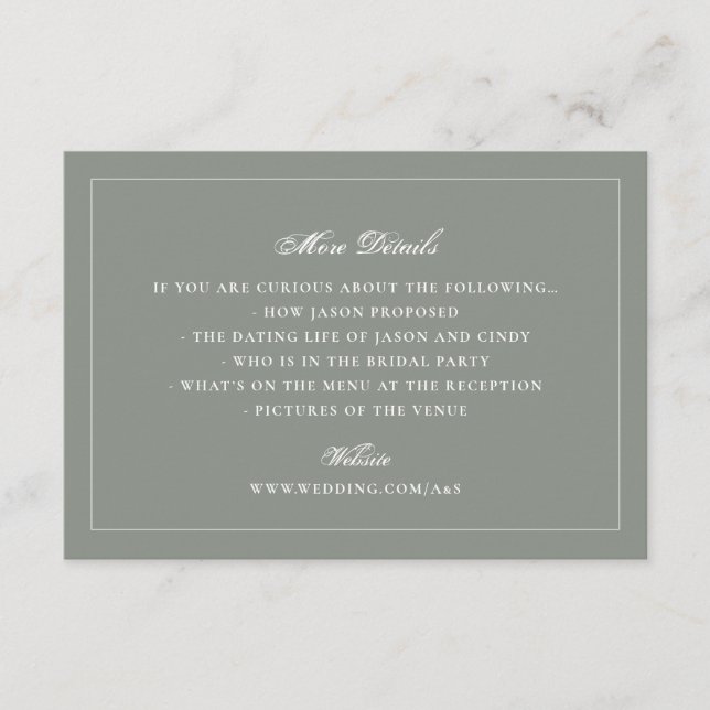 Cartão De Informações Casamento de Monograma Elegante Moldura Verde Salv (Frente)