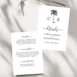 Cartão De Informações Casamento de Monogramas de Palma Simples Tropical
