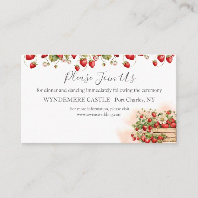 Cartão De Informações Casamento de Morangos com Aquarela (Frente)