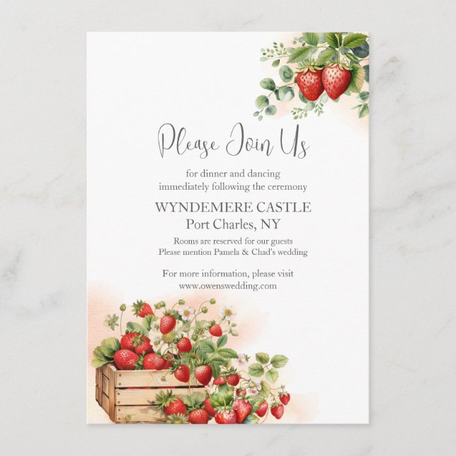 Cartão De Informações Casamento de Morangos com Aquarela (Frente)