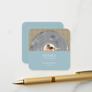 Cartão De Informações Casamento de Música Prata Retro Disco de Vinil