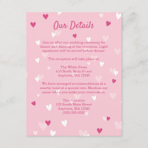 Cartão De Informações Casamento de Namorados de Corações Rosa Doce