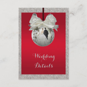 Cartão De Informações Casamento de Natal Classy Ruby Red & Sparkly Baubl