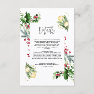 Cartão De Informações Casamento de Natal Elegante Ouro Pinheiro Fruta