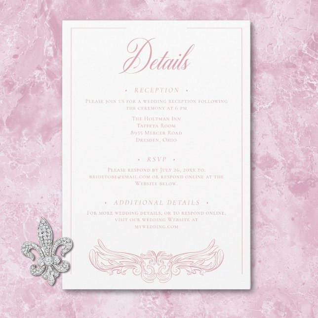 Cartão De Informações Casamento de Pássaros de Chinoiserie Rosa Elegante (Elegant Pink Chinoiserie Bird Crest Wedding Enclosure Card)
