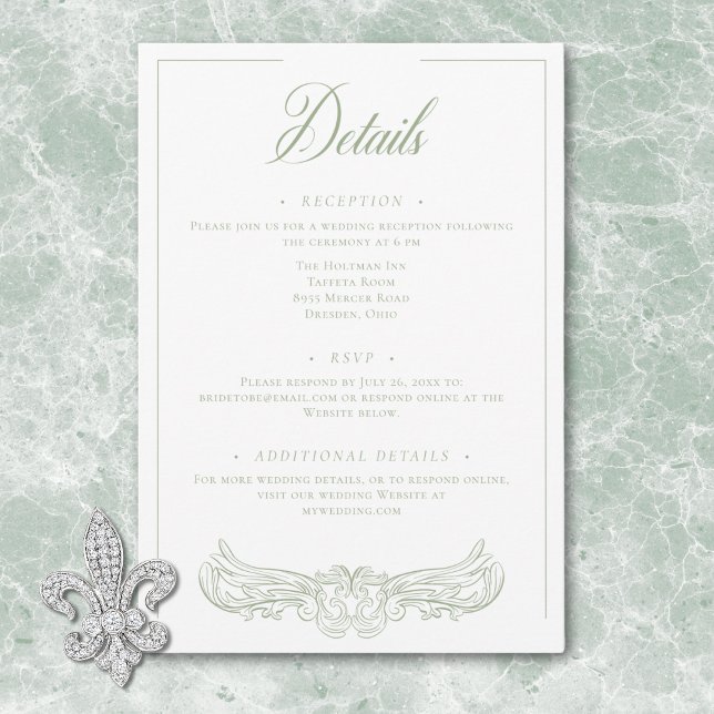 Cartão De Informações Casamento de Pássaros de Chinoiserie Verde Elegant (Elegant Green Chinoiserie Bird Crest Wedding Enclosure Card)