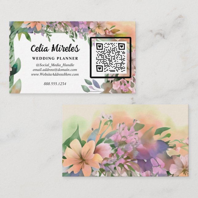 Cartão De Informações Casamento de Pastel Watercolor (Frente/Verso)