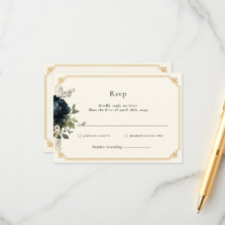 Cartão De Informações Casamento de Peônia Azul Real com Resposta de Conv