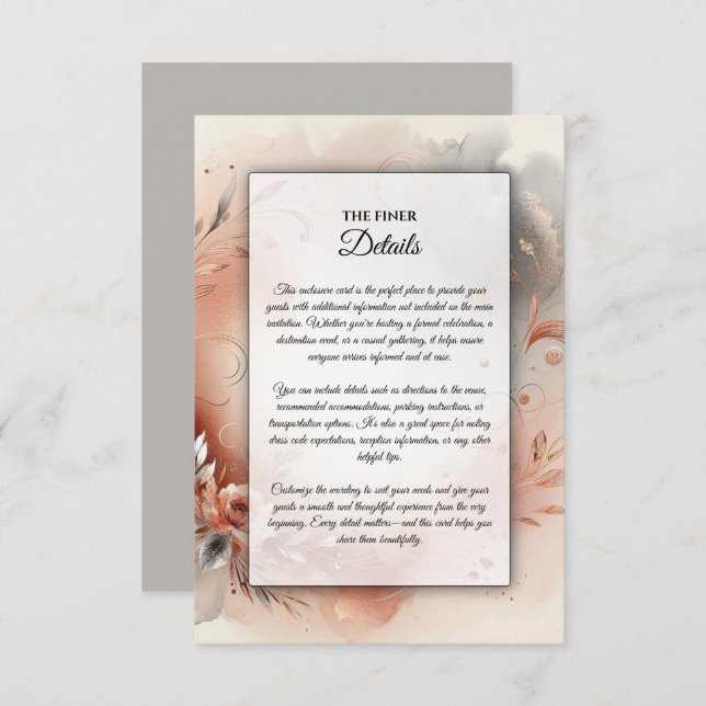 Cartão De Informações Casamento de Pétalas Blushing e Prata Swirls (Frente/Verso)