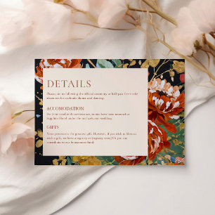 Cartão De Informações Casamento de Pintura Floral de Peões Laranja Queim