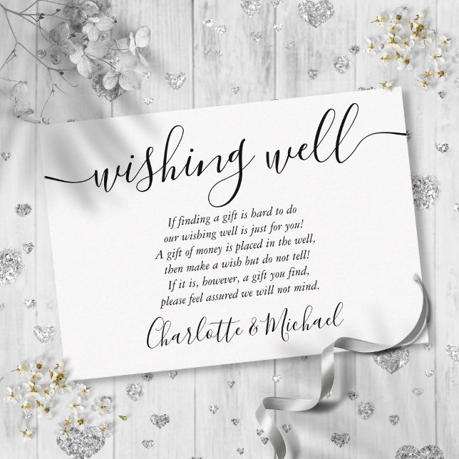 Cartão De Informações Casamento de Poço de Desejo Preto e Branco (Black And White Wishing Well Wedding Enclosure Card)