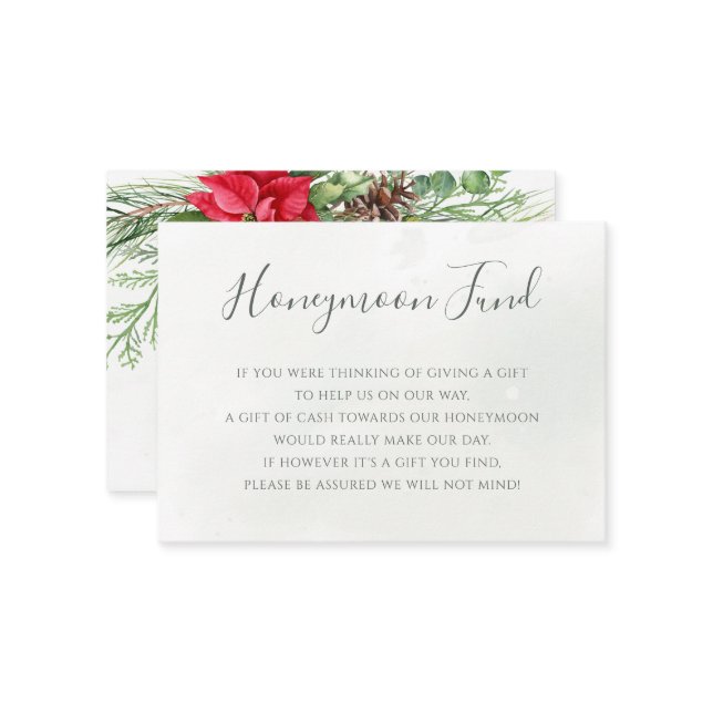 Cartão De Informações Casamento de Poinsettia Winter Greenery (Frente/Verso In Situ)