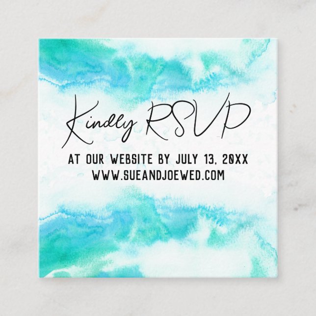 Cartão De Informações Casamento de Praia Blue Waves Mini Gabinete de Web (Frente)