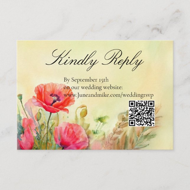Cartão De Informações Casamento de primavera com Poppies de Aquarela (Frente)