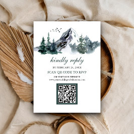 Cartão De Informações Casamento de QR Code RSVP de Floresta de Montanha 