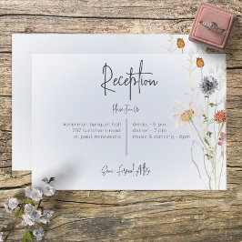 Cartão De Informações Casamento de Recepção Azul Moderno Boho Wildflower