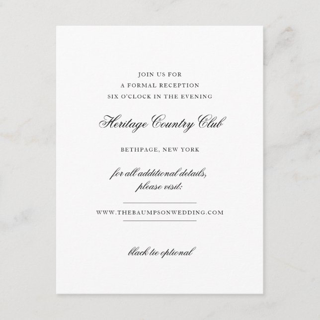 Cartão De Informações Casamento de Recepção Branca e Preta do Monograma  (Frente)