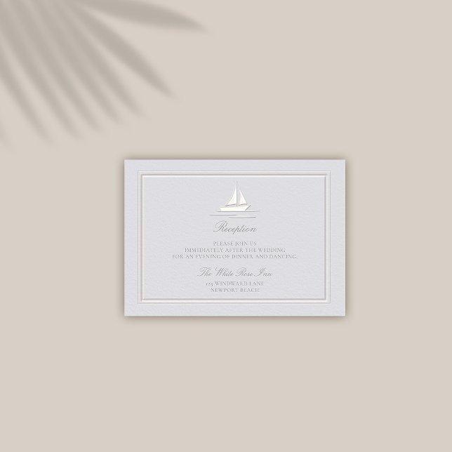 Cartão De Informações Casamento de Recepção Clássica Costeira Embalada F (coastal wedding reception details card modern classic formal traditional frame faux embossed boat)