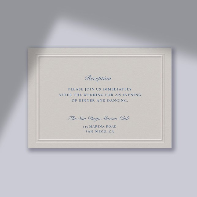Cartão De Informações Casamento de Recepção Clássico Náutico com Relevo  (wedding reception enclosure card traditional classic formal faux embossed nautical double frame)